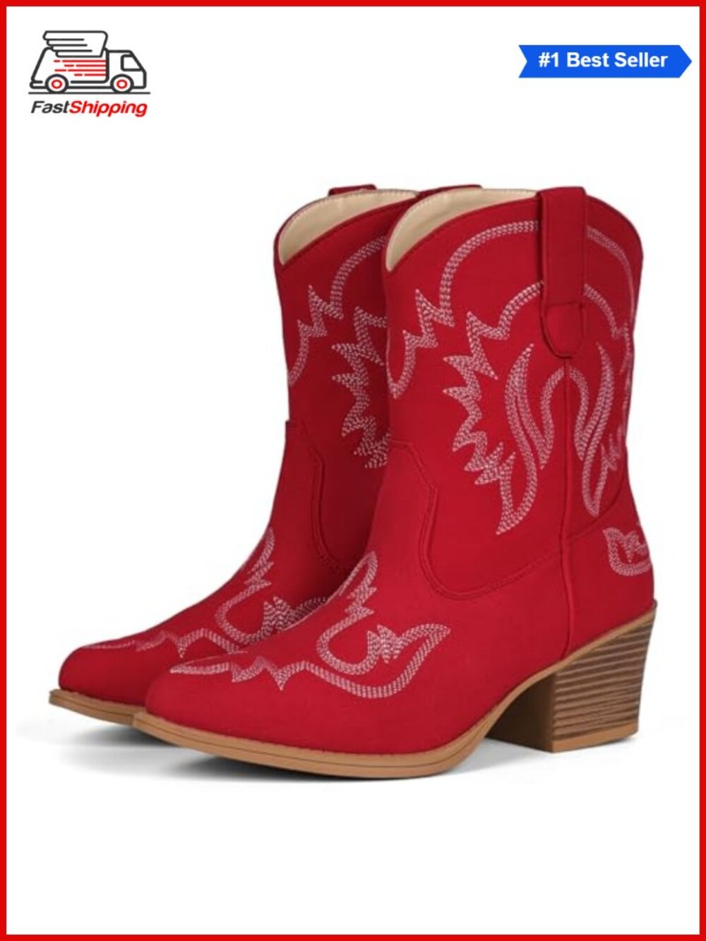 Cowboy Ankle Boots Pointed Toe Western Booties Vegan Leather